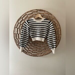 Altar'd State Striped Black and White Cropped Knit Sweater